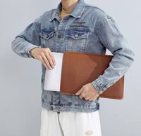 Carpeta de documentos A4 de cuero genuino y funda delgada para computadora portátil MacBook Soporte de 14 pulgadas Producto de archivo conveniente