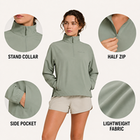 Veste pull active pour femme OEM, légère, perforée, tissée, avec col montant zippé, manches raglan et poches latérales zippées