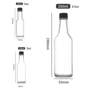 Bouteilles en verre vides en gros de 3 oz, 5 oz, 8 oz pour sauce piquante avec bouchon à vis noir et rouge, inserts en <span class=keywords><strong>plastique</strong></span> pour goutteurs et bandes thermorétractables - Product Image 3