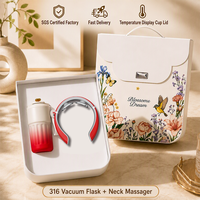 Coffret Cadeau Détente : Mug de Voyage 450ml avec Affichage de Température, Dégradé Blanc Bleu, Masseur Cervical pour Soulagement, Respiration Apaisante, Bien-être et Confort Quotidien