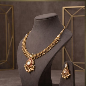 Classic 22K Solid <b>Gold</b> Necklace and Earring <b>Set</b> with Zircon Stones Floral Design for Women Wedding Jewelry - Product Image 2