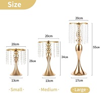 Supports de vases à fleurs en métal hauts, vases dorés pour centres de table, support de composition florale en cristal, centres de table de mariage