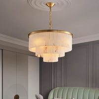 Lustre suspendu rond contemporain en marbre d'albâtre espagnol et laiton pour salon, plafonds hauts