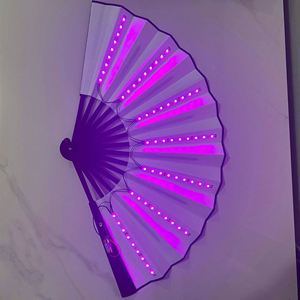 33cm LED Large Rave Folding <b>Hand</b> <b>Fans</b> with Bamboo Ribs and White or Black Fabric Battery Included - Product Image 4