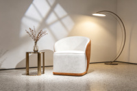 Fauteuil pivotant d'appoint en velours blanc et ambre bicolore, dossier haut, assise rembourrée durable, design moderne et élégant pour chambre et salon