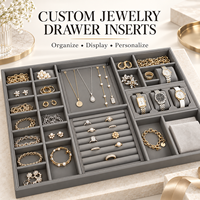 Plateaux organisateurs de bijoux en velours empilables sur mesure, ensemble d'inserts de tiroir, couleur personnalisée, taille personnalisée, logo personnalisé, boîte cadeau, bagues, boucles d'oreilles