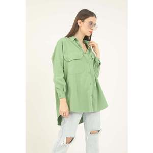 Camisa Verde con Botones para Mujer, Blusa Informal de Popelina, Estilo Sencillo para el Día a Día, Manga Larga - Product Image 3