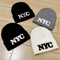 Bonnet en tricot personnalisé avec logo brodé NYC, bonnet de ski, bonnets d'hiver pour hommes avec rabat
