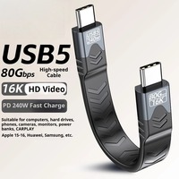 Cable USB 5 Tipo C de Función Completa FPC, 80 Gbps, 16K, PD 240 W, Thunderbolt 3/4/5, para iPhone y Portátil, Corto de 13 cm, Cable de Datos SSD