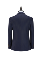 Setelan Jas Bisnis Pria 2 Potong Bahan Campuran Wol Anti Kusut Bernapas Motif Garis-Garis 270G Single Breasted Blazer Celana OEM Grosir