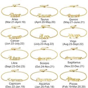 Bracelets de cheville en acier inoxydable plaqué or 18 carats, bijoux de pied, horoscope astrologique du zodiaque, 12 signes du zodiaque pour femmes - Product Image 1