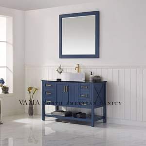 VAMA — vanité de salle de bains avec dessus en verre, classique, utilisé en tissu <span class=keywords><strong>bleu</strong></span>, évier, meuble de salle de bains, 48 pouces, 756048B - Product Image 2