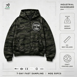 เสื้อฮู้ดพิมพ์ลายพรางแบบเต็มตัว ซิปยาวทรงโอเวอร์ไซส์  แบบครอป  เสื้อแจ็คเก็ตมีฮู้ดลายพราง  รับสกรีนโลโก้  เสื้อฮู้ดสตรีทแวร์ผู้ชาย - Product Image 1