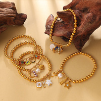 Bracelets en perles de zircon style hip-hop multi-éléments, argent tibétain plaqué or 18 carats, cordon élastique