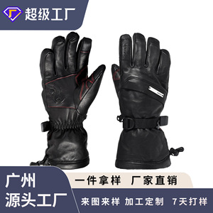 Cross Border Winter Genuine Leather Ski <b>Gloves</b> Black Touchscreen <b>Warm</b> Unisex Adult Sports <b>Gloves</b> - Product Image 4