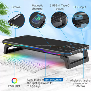 Soporte Elevador Multifuncional para Monitor de Juegos RGB con Hub USB, Organizador de Escritorio Ergonómico Plegable para Streamer, <span class=keywords><strong>PC</strong></span> y Laptop - Product Image 4