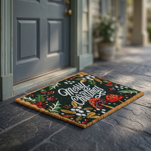 Paillasson tissé tufté imprimé Joyeux Noël, antidérapant, design personnalisé en vinyle pour l'entrée de la maison, salon, lavable, doux et durable - Product Image 1