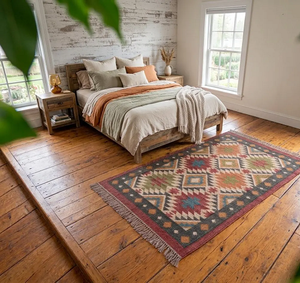 Southwestern <b>Tribal</b> Boho <b>Rug</b> Handwoven Wool Jute Farmhouse Carpet Accent for Entryway Bedroom Living Room Hallway Home Decor - Product Image 5