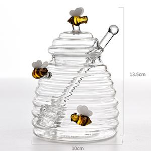 Pot de miel en verre à haute teneur en borosilicate avec pot de stockage transparent créatif et couvercle pour pot scellé d'épices alimentaires avec tige d'agitation - Product Image 2