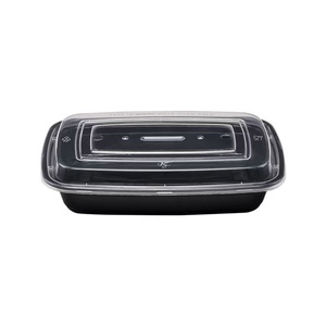 Boîte à bento jetable en plastique PP à compartiment unique, vente en gros, avec couvercle, style américain, rectangulaire noire pour sushis - Product Image 2
