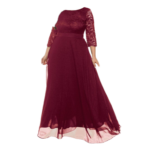 Robes de soirée et de mariage élégantes et décontractées pour femmes, grande taille, coupe trapèze, mi-mollet, avec dentelle, taille naturelle, en tissu peigné - Product Image 1