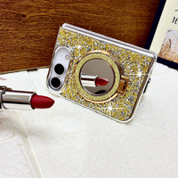 Étui de téléphone magnétique avec miroir de maquillage scintillant et support intégré pour iPhone Duo, coque de protection luxueuse et brillante