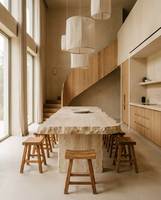 Table à manger rectangulaire en travertin beige naturel minimaliste moderne YUSHI pour la décoration de villas et de maisons de prestige
