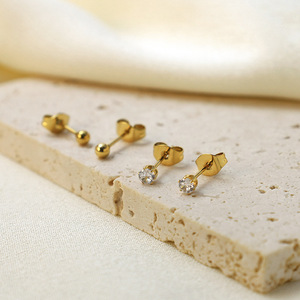 Stud Earrings 316L Stainless Steel Ball Shape Round Geometric Design Fashion Jewelry - Product Image 1