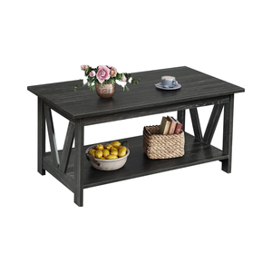 WLIVE Modern Foldable Birch <strong>Coffee</strong> <strong>Table</strong> 100cm 2-Tier Open <strong>Storage</strong> M-Shaped Reinforcement for Small <strong>UK</strong> Living Spaces Charcoal - Product Image 1