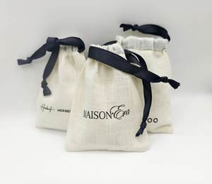 <b>Drawstring</b> Mini Cosmetic Baboom Cotton Muslin <b>Pouch</b> Screen Printed Biodegradable Thick Soft Small Size Custom Logo Gift Watch - Product Image 4