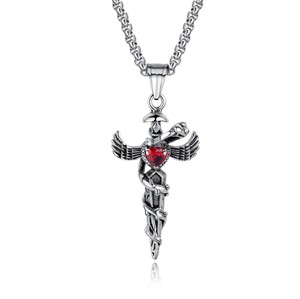 Collar de Acero Inoxidable con Cruz de Ópalo en Forma de Serpiente y Inicial Dorada para Hombre - Product Image 2