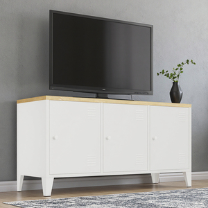 Hiện đại 3-DOOR kim loại <span class=keywords><strong>TV</strong></span> đứng tủ với gỗ Top Trắng lưu trữ đồ nội thất phòng khách nhà trang trí nội thất - Product Image 1