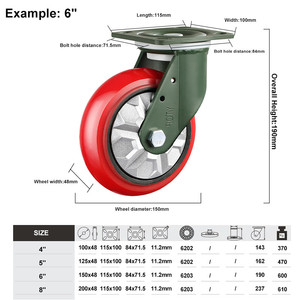 ISO Fabrik preis <span class=keywords><strong>8</strong></span> Zoll Industrie rollen Tragfähigkeit 610KG Red Iron Core PU Schwenkbare Hochleistungs-Lenkräder - Product Image 4