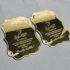 Carte d'invitation de <span class=keywords><strong>mariage</strong></span> personnalisée en acrylique miroir doré et argent avec enveloppe en velours Carte d'invitation en acrylique pour fête d'anniversaire - Product Image 1