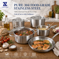 Batterie de cuisine en acier inoxydable Zhenneng 304, qualité alimentaire, durable, résistante à la rouille, 11 pièces : casseroles, poêles, faitouts et casseroles à lait