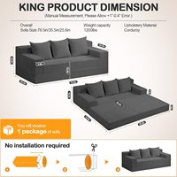Sofá Cama Moderno de 3 Plazas, de Corduroy sin Estructura, con Brazos Cuadrados, Plegable, Convertible, Futón Compresible, 3 Almohadas, Portátil, para Sala de Estar
