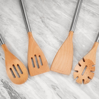 Ustensiles de cuisine en bois de hêtre d'acacia naturel, ensemble d'ustensiles de cuisine en bois, cuillères à Spaghetti, spatule tournante