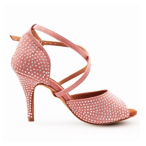 Zapatos <span class=keywords><strong>de</strong></span> Baile <span class=keywords><strong>de</strong></span> Salón/Latinos para Mujer, Color Rosa, con Incrustaciones <span class=keywords><strong>de</strong></span> Diamantes, Parte Superior <span class=keywords><strong>de</strong></span> Franela, Suela <span class=keywords><strong>de</strong></span> Cuero Genuino, Suela Blanda, Tacón Alto, para Interiores - Product Image 5
