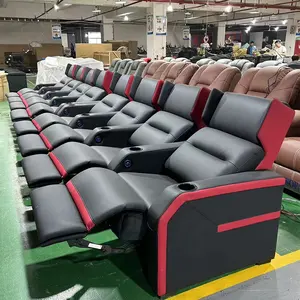 블랙 가죽 시네마 소파 운전자 안락 의자 소파 현대 홈 시어터 좌석 영화실 의자 개인 극장 용 발판