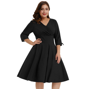 OEM Retro delle Donne 3/4 Manica Con Scollo A V Nero Altalena A-Line Dress Vintage <span class=keywords><strong>Abiti</strong></span> di Grandi Dimensioni Più Il Formato 2021 - Product Image 5