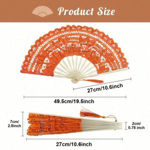 High Quality Traditional Folk Art Antique Bamboo Lace Hand Fan 27cm Polyester Silk Screen Printed for Wedding Favors <b>Gifts</b> - Product Image 4