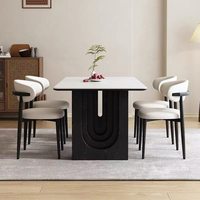 Table à manger en dalle de pierre Delifon, un ensemble de table et chaises en bois massif de style antique, design moderne et minimaliste, adapté