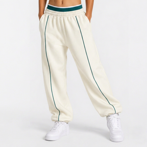 Pantalon de jogging décontracté surdimensionné pour garçon, blanc nacré avec lignes contrastées, respirant, en molleton premium, coupe large - Product Image 1
