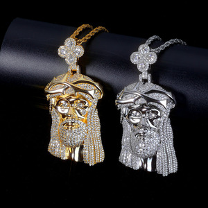 Collier Pendentif Vintage Hip Hop Rap Bling Iced Out CZ Trèfle à Quatre Feuilles Fleur Épines Tête de Jésus pour Hommes - Product Image 5