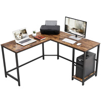 Bureau d'angle en L réversible grande taille, table de travail convertible et réglable avec étagère mobile et support pour unité centrale, en métal pour la maison