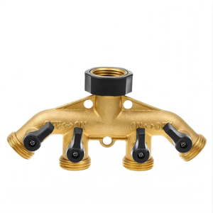 Distributeur de tuyau d'arrosage robuste en laiton à 4 voies, connecteur de tuyau 3/4'', adaptateur de robinet avec 4 vannes, inverseur de vanne en laiton - Product Image 2