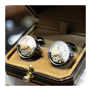 Sang trọng tùy chỉnh khắc logo Khuy măng sét người đàn ông quà tặng với hộp da đóng gói vàng/bạc bề mặt mạ với men - Product Image 1