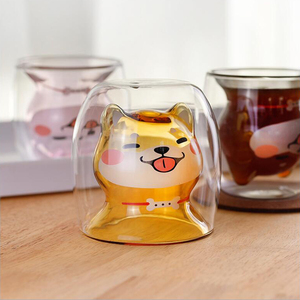 Factory Cheap Price Shiba Dog Pup Shape Double Wall Glass <strong>Cup</strong> for Gift Cartoon Double Walled Glass <strong>Cup</strong> - Product Image 2