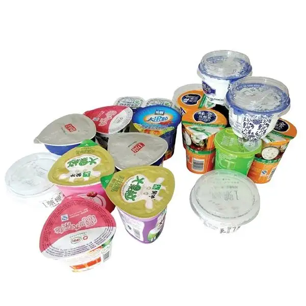 Tapas de yogur desechables de fácil apertura Tapa de sellado de taza de papel de aluminio en relieve Contenedores de película impresa para embalaje