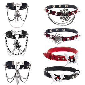 Diablo Gothic laba-laba rumbai keling manset kulit logam Hip Hop desain kepribadian kalung berlebihan Aksesori kain kerah - Product Image 1